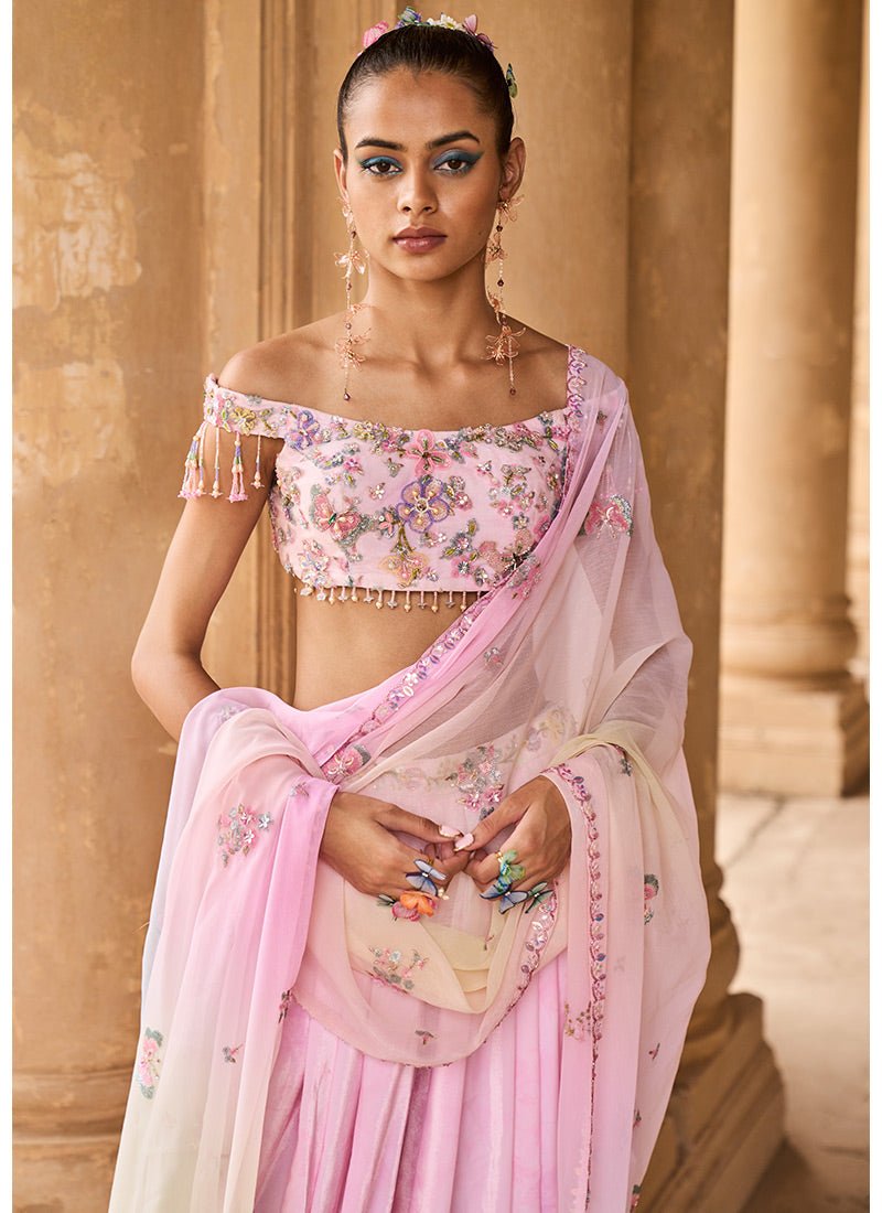 Soft Pink Off Shoulder Dhoti Style Suit - Lashkaraa
