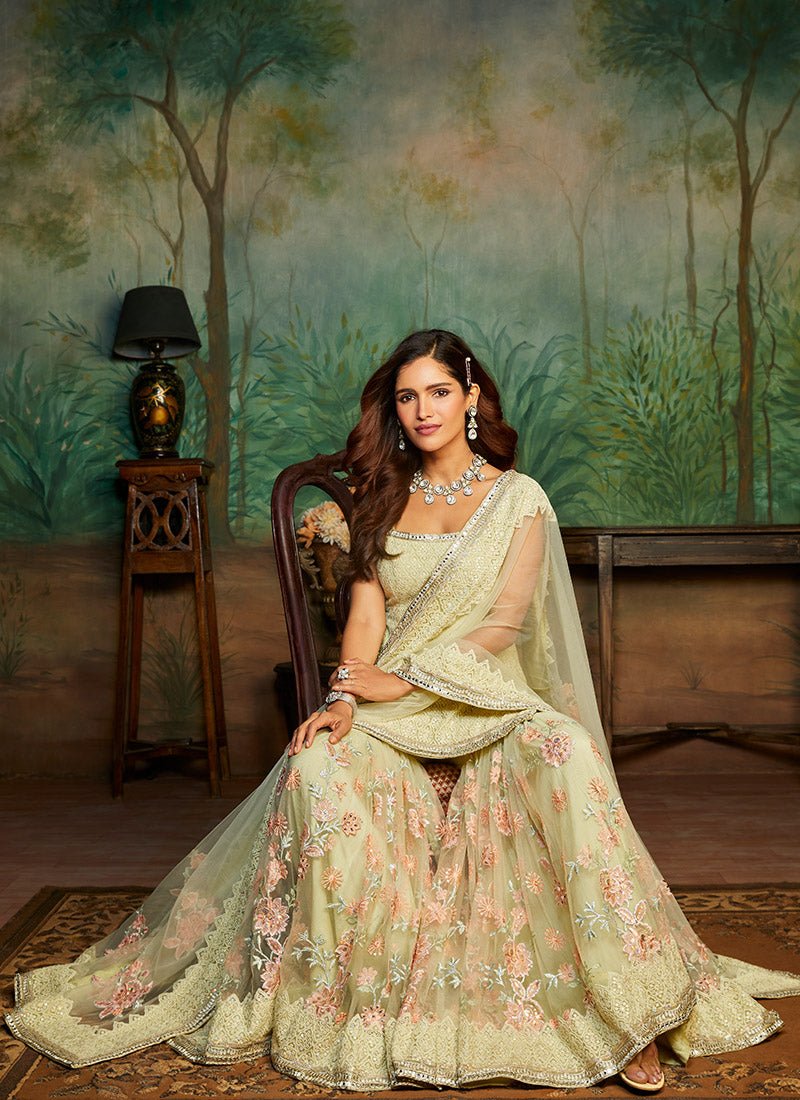 Soft Yellow Heavy Embroidered Gharara Suit - Lashkaraa