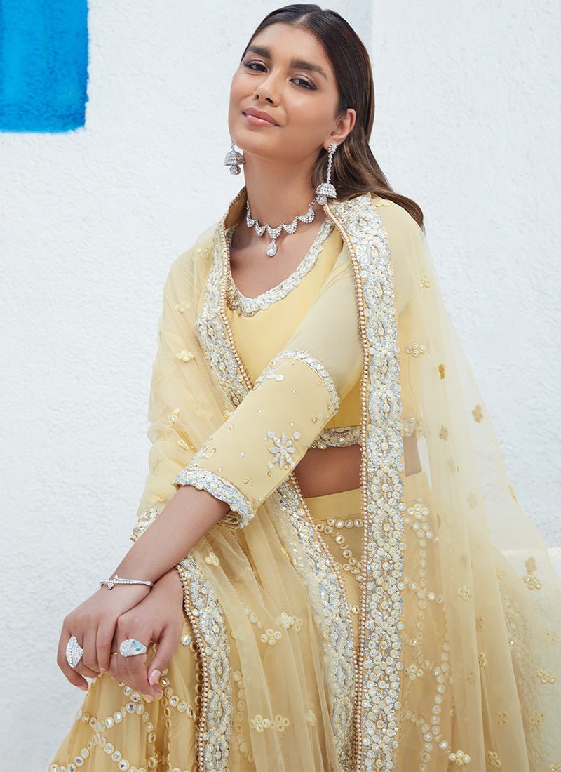 Yellow Embroidered Georgette Lehenga - Lashkaraa